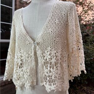 Chic Cream Crochet Women's Cardigan